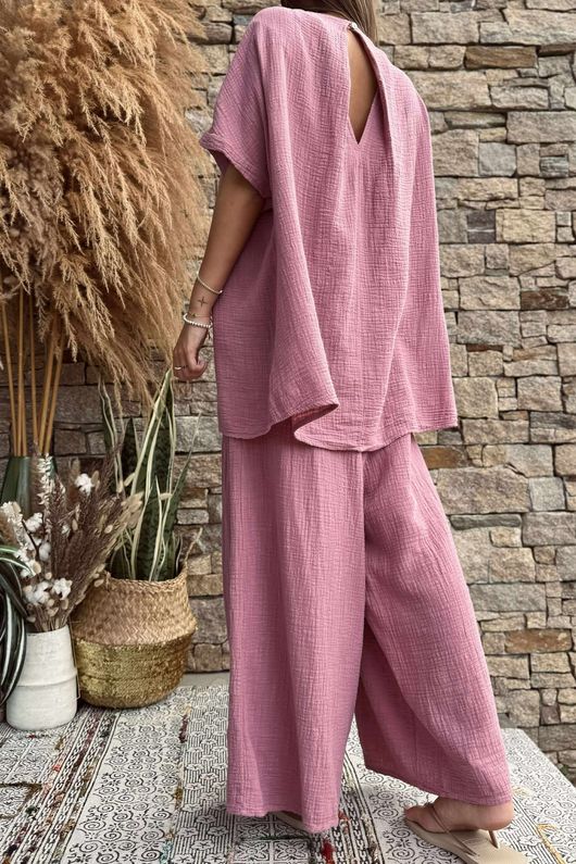 Pure Cotton Santos Keyhole Drape Back Top Indian Pink